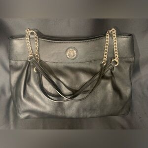 Nine West Black Purse Silver Hardware Tote Handbag {ch}